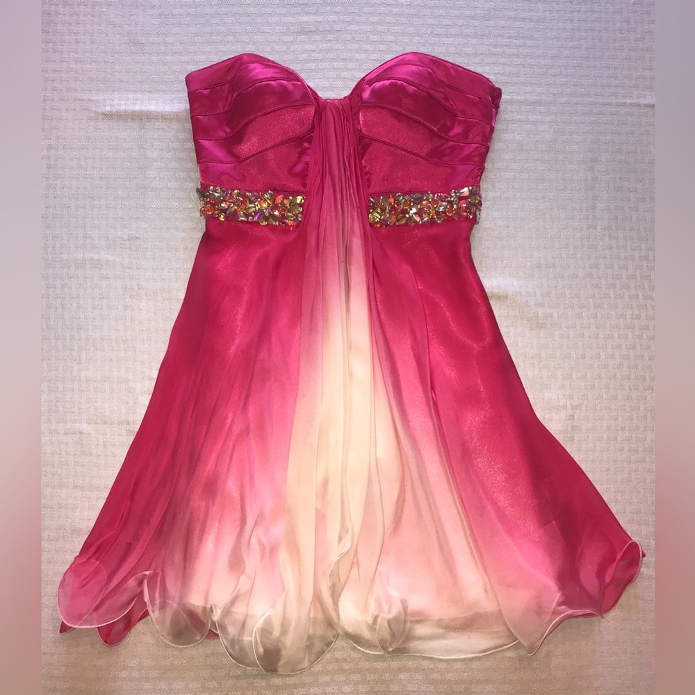 La Femme Pink White Embellished Silk Cocktail Dress, Size 2